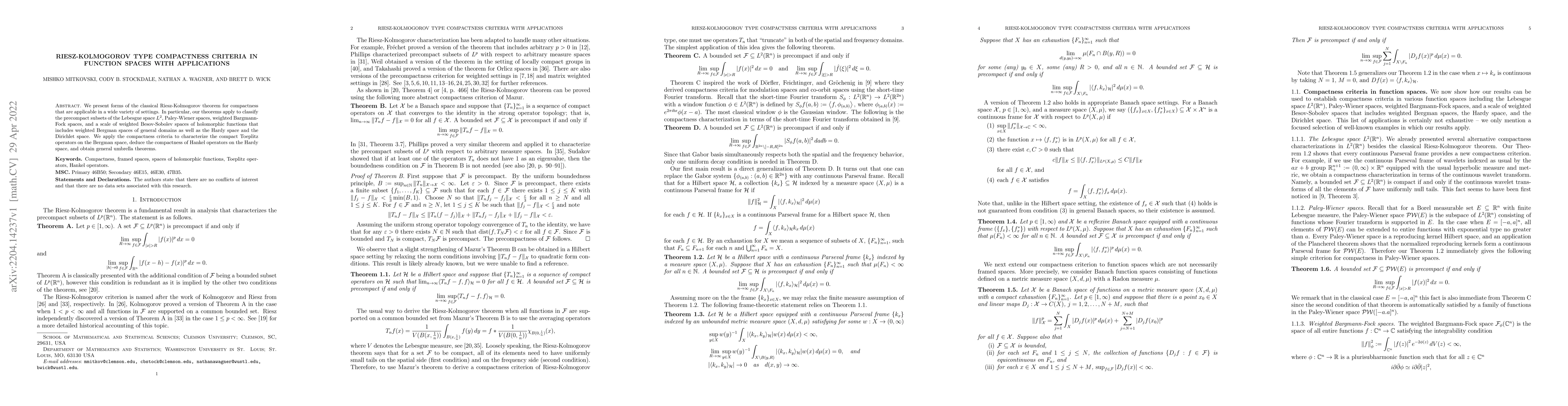 Thumbnail for Riesz-Kolmogorov type compactness criteria in function spaces with
  applications