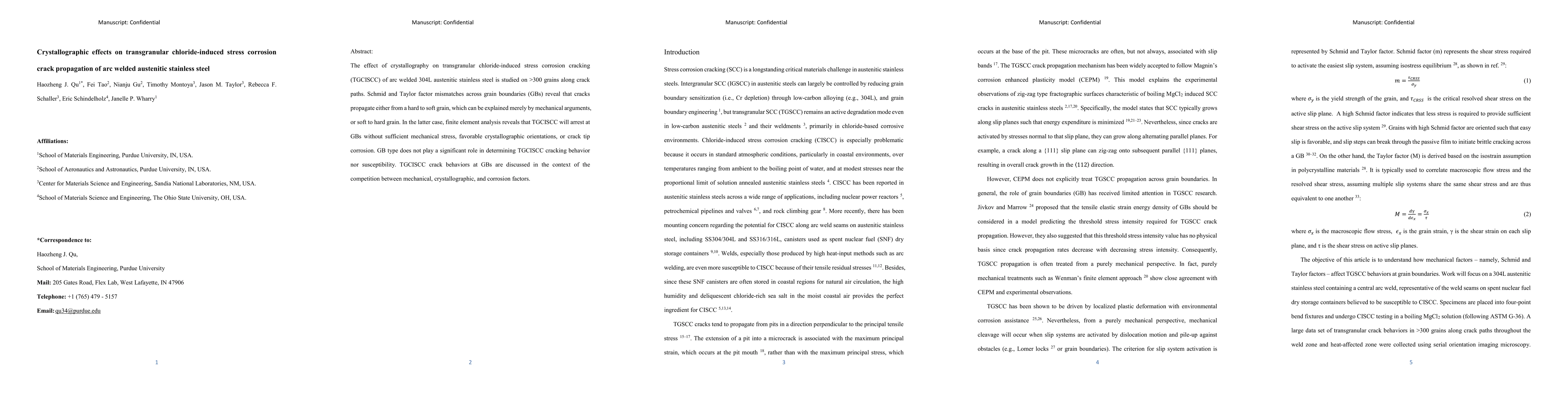 Thumbnail for Crystallographic effects on transgranular chloride-induced stress
  corrosion crack propagation of arc welded austenitic stainless steel