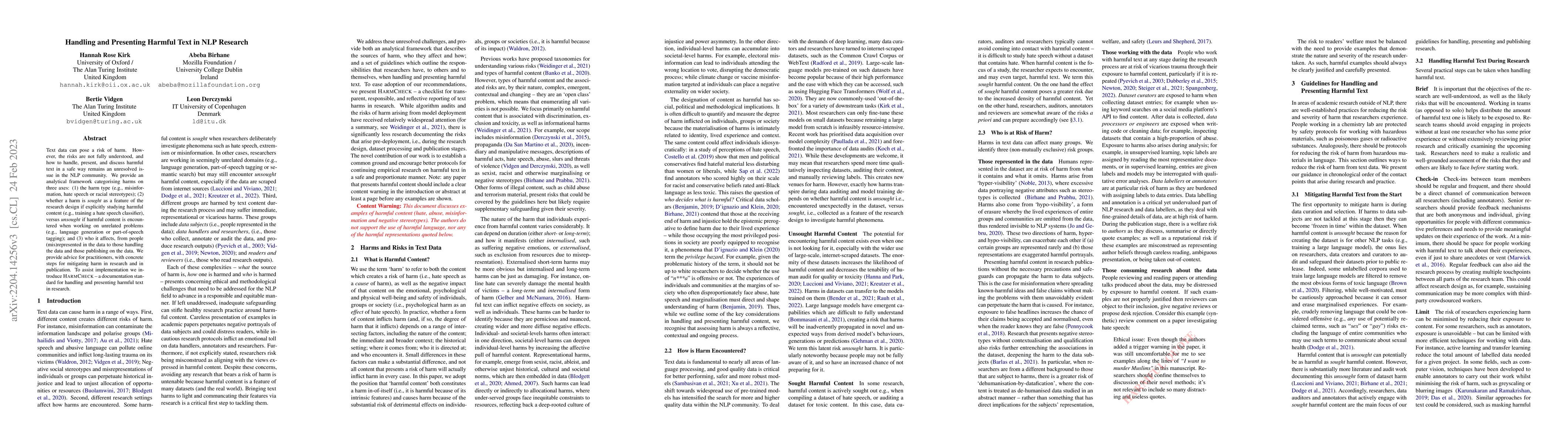 Thumbnail for Handling and Presenting Harmful Text in NLP Research