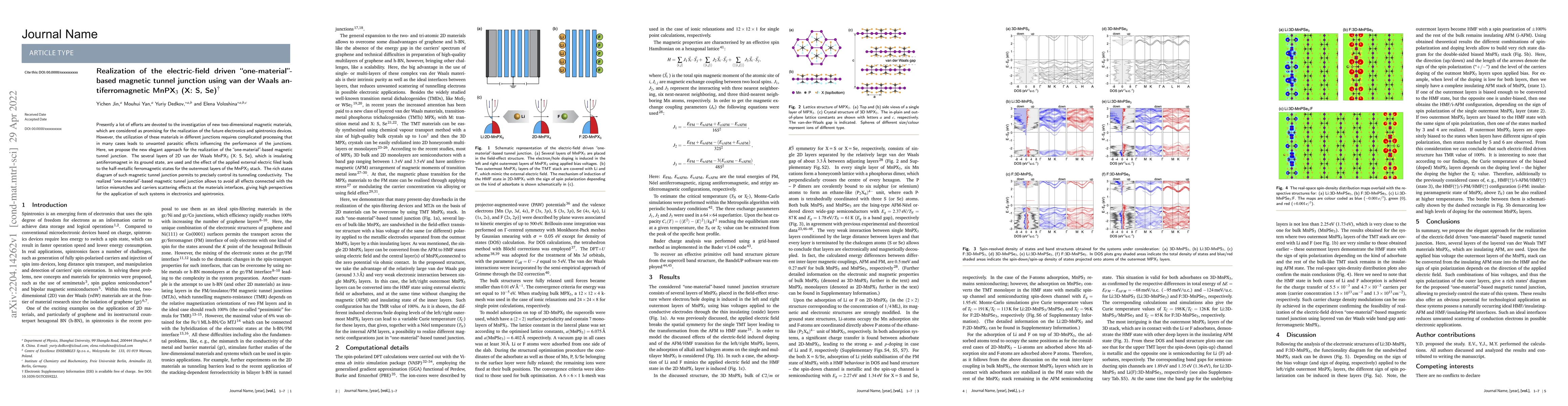Thumbnail for Realization of the electric-field driven "one-material"-based magnetic
  tunnel junction using van der Waals antiferromagnetic MnPX3 (X: S, Se)