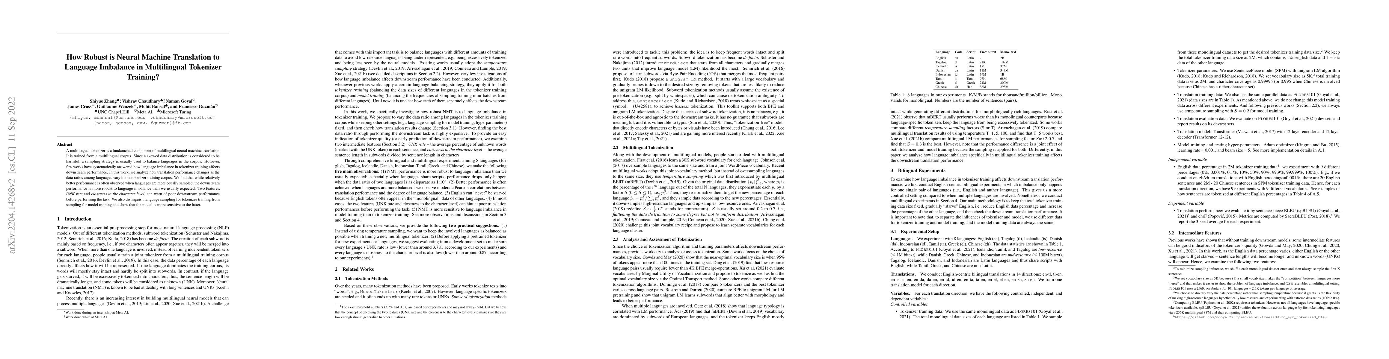 Thumbnail for How Robust is Neural Machine Translation to Language Imbalance in
  Multilingual Tokenizer Training?