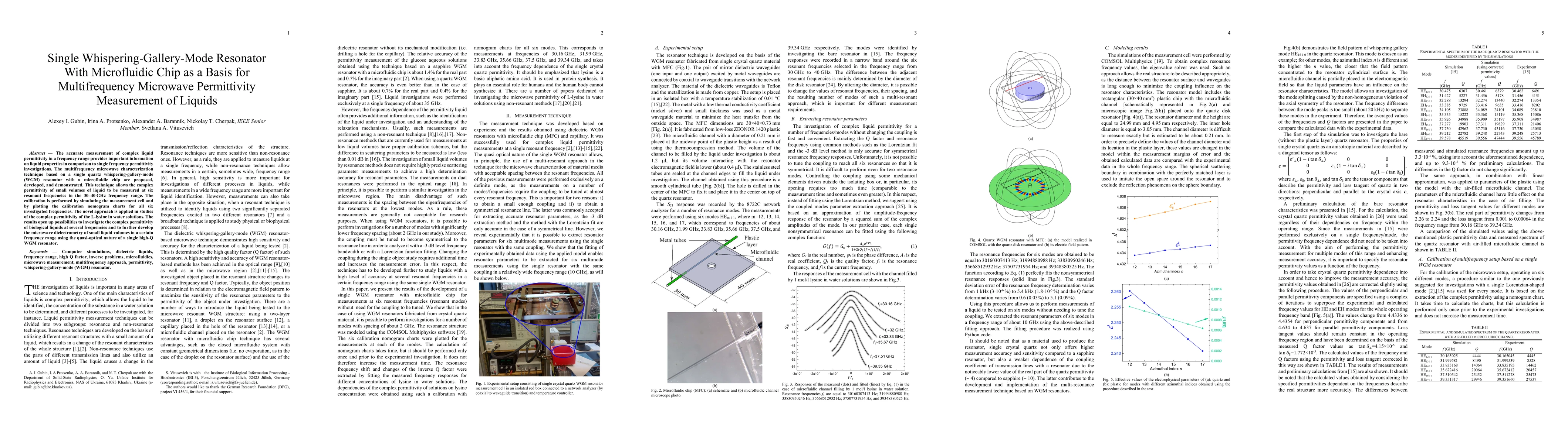 Thumbnail for Single Whispering-Gallery-Mode Resonator With Microfluidic Chip as a
  Basis for Multifrequency Microwave Permittivity Measurement of Liquids