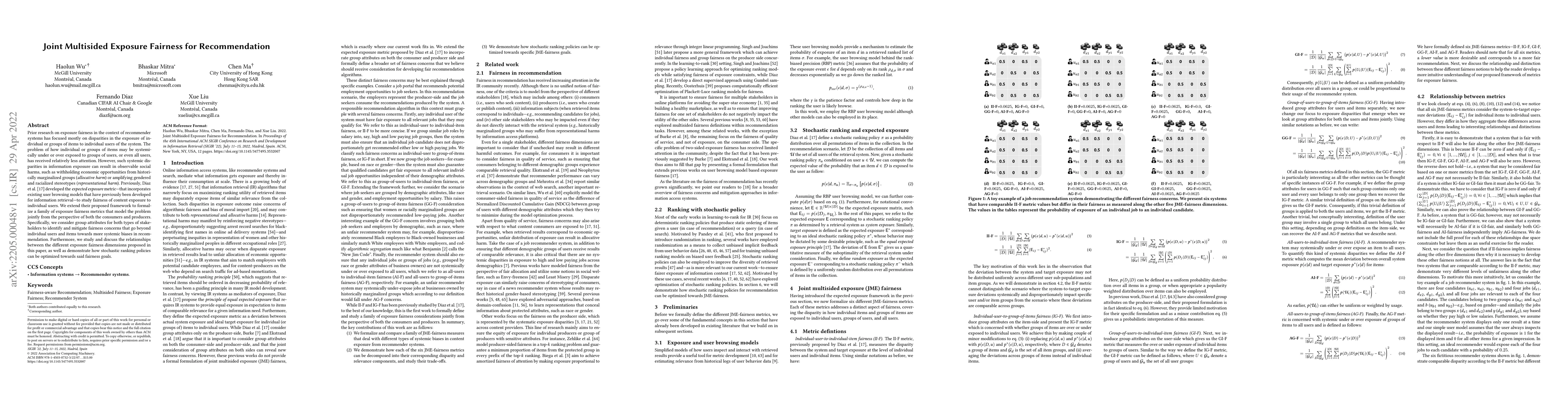 Thumbnail for Joint Multisided Exposure Fairness for Recommendation