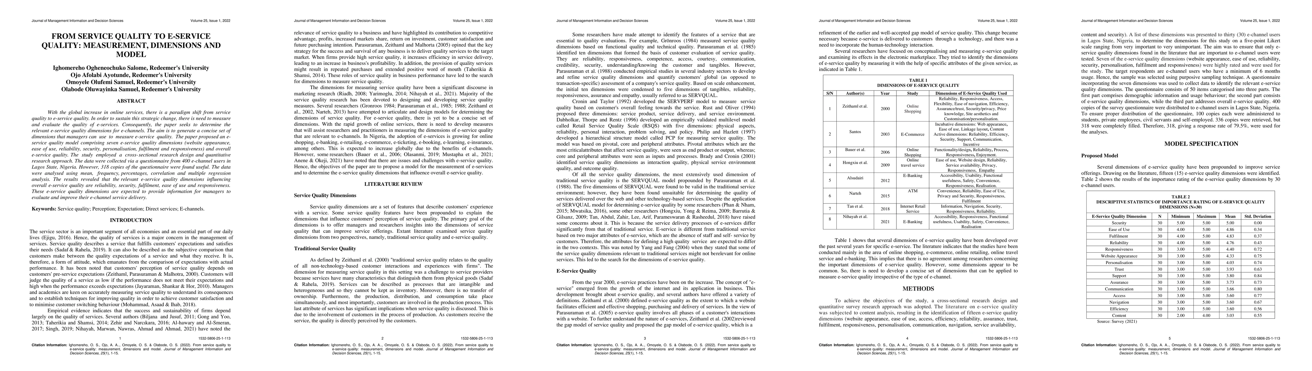 Thumbnail for From Service Quality to E-Service Quality: Measurement, Dimensions and
  Model