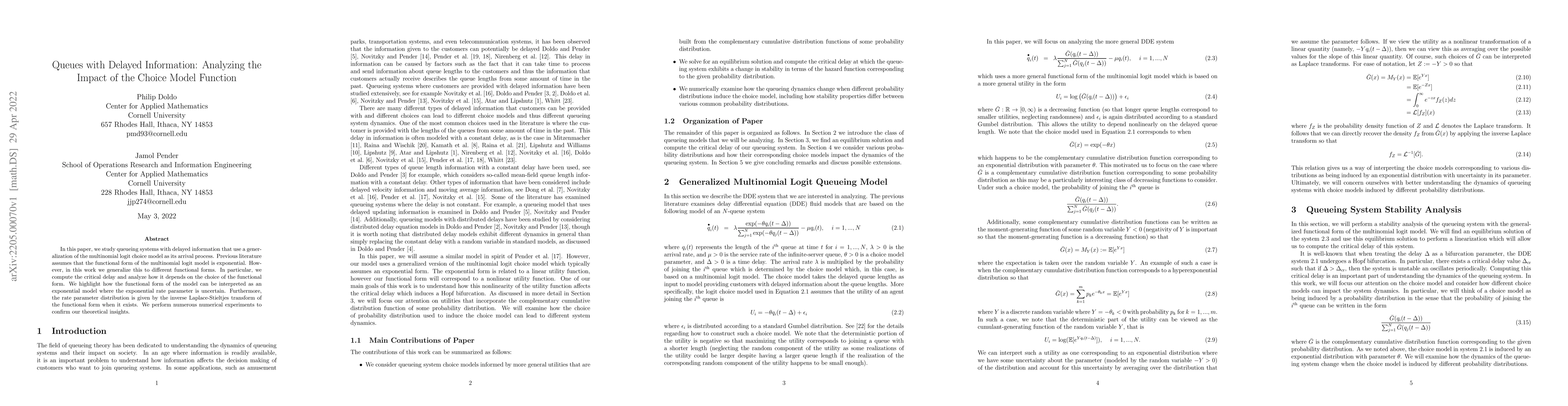 Thumbnail for Queues with Delayed Information: Analyzing the Impact of the Choice
  Model Function