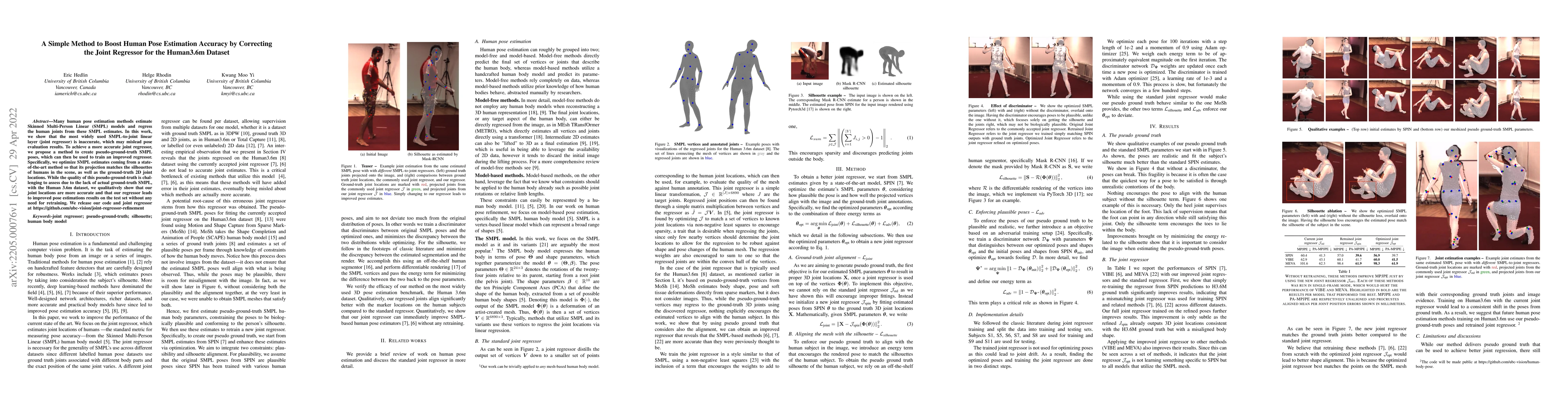 Thumbnail for A Simple Method to Boost Human Pose Estimation Accuracy by Correcting
  the Joint Regressor for the Human3.6m Dataset