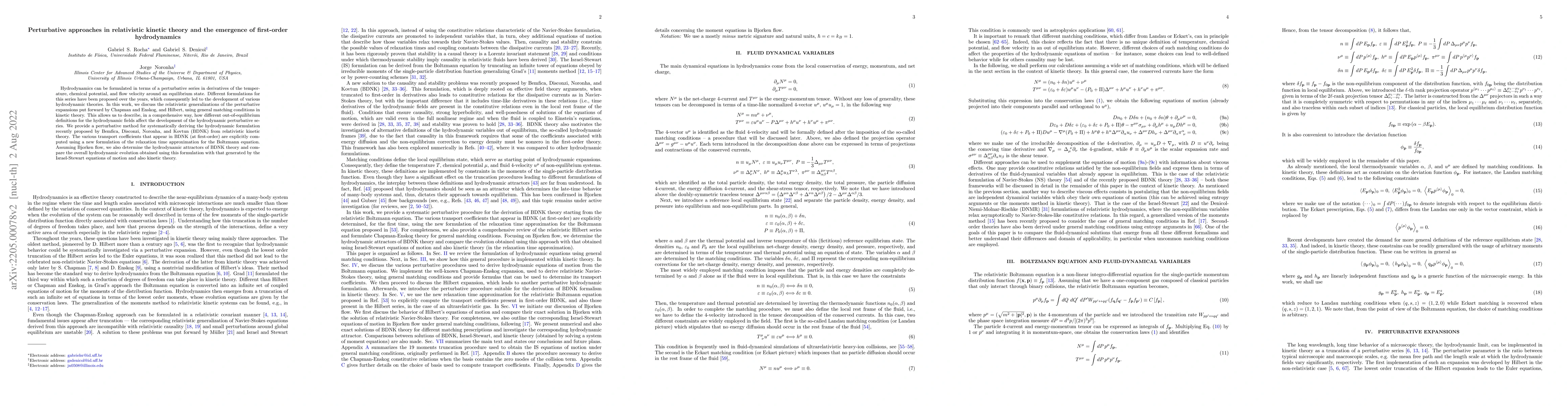 Thumbnail for Perturbative approaches in relativistic kinetic theory and the emergence
  of first-order hydrodynamics