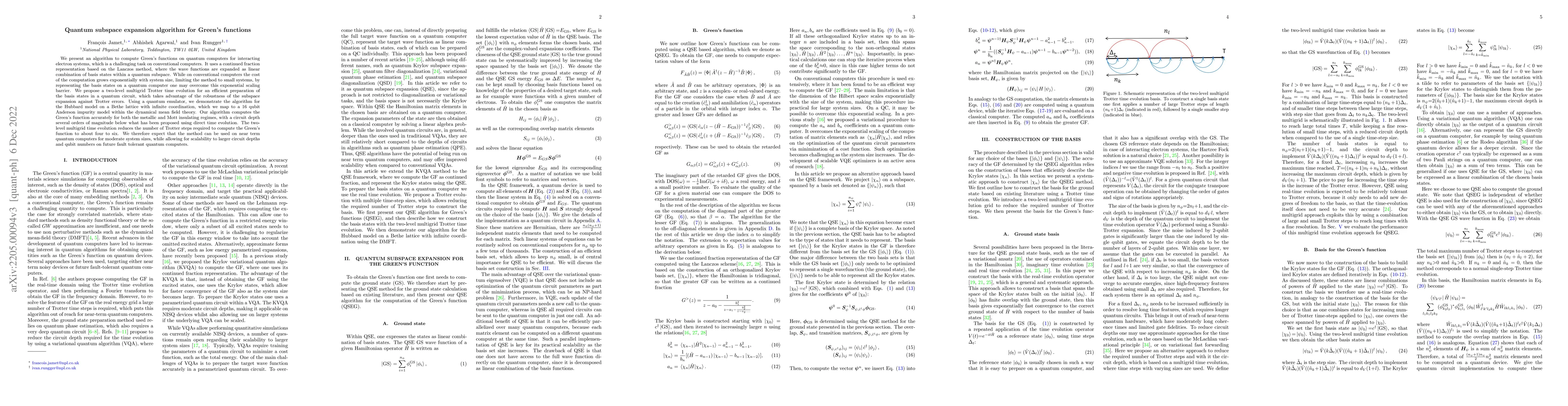 Thumbnail for Quantum subspace expansion algorithm for Green's functions