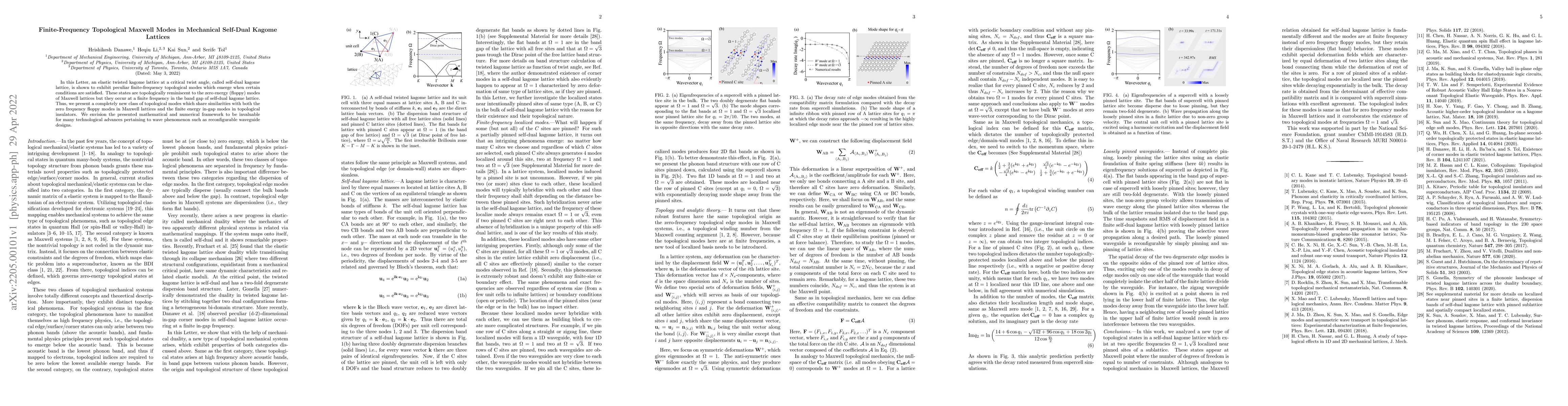 Thumbnail for Finite-Frequency Topological Maxwell Modes in Mechanical Self-Dual
  Kagome Lattices
