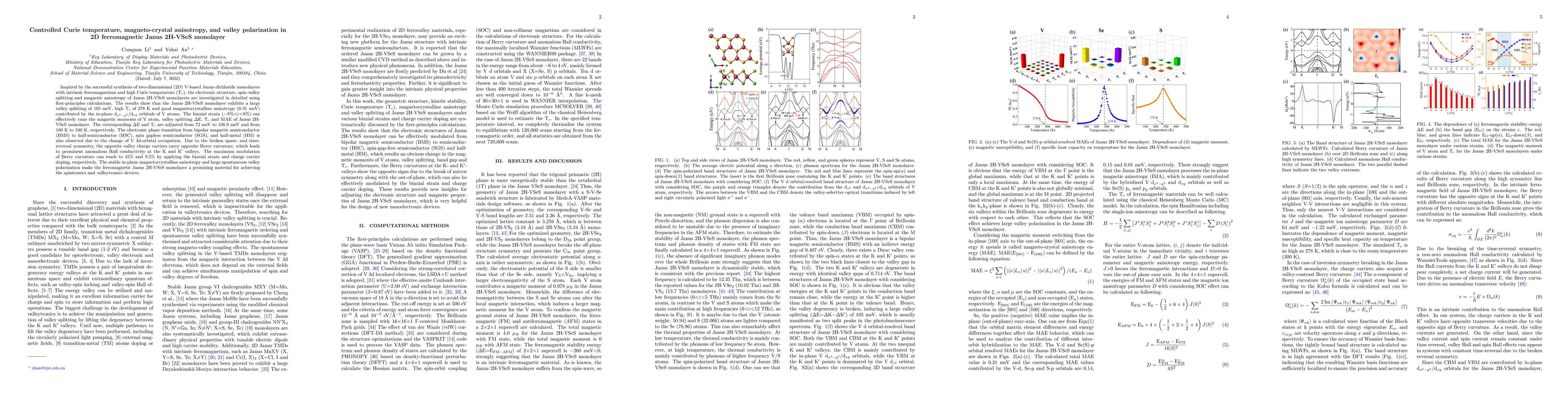 Thumbnail for Controlled Curie temperature, magnetocrystalline anisotropy, and valley
  polarization in 2D ferromagnetic Janus 2H-VSeS monolayer