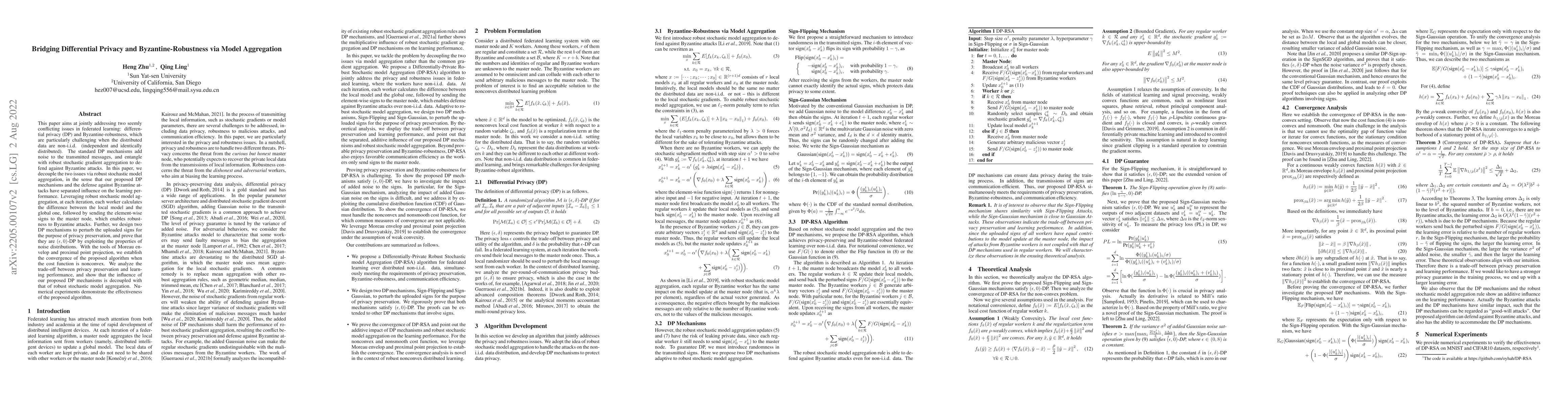 Thumbnail for Bridging Differential Privacy and Byzantine-Robustness via Model
  Aggregation