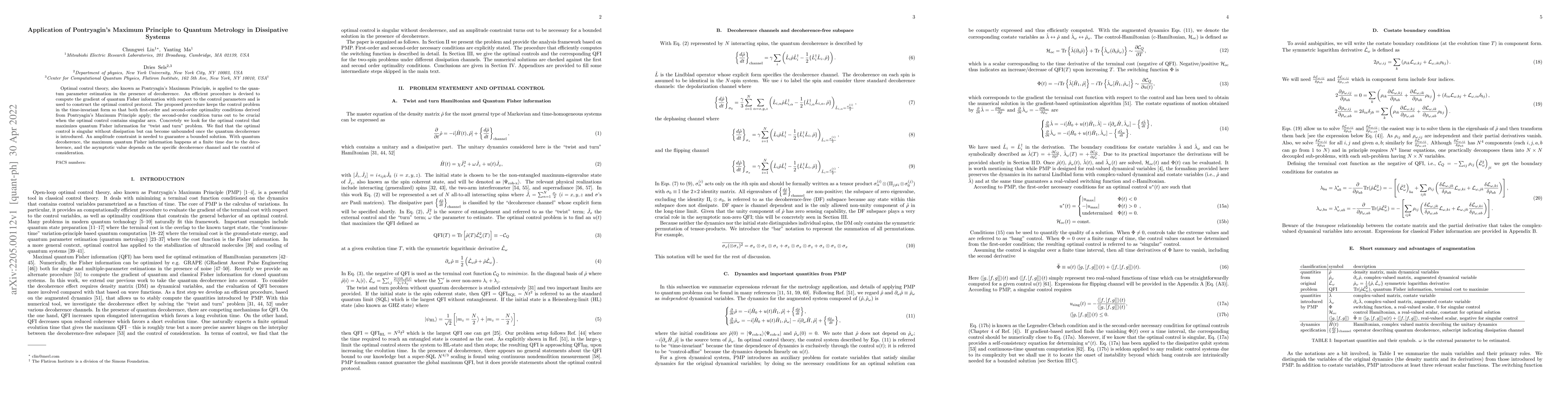 Thumbnail for Application of Pontryagin's Maximum Principle to Quantum Metrology in
  Dissipative Systems
