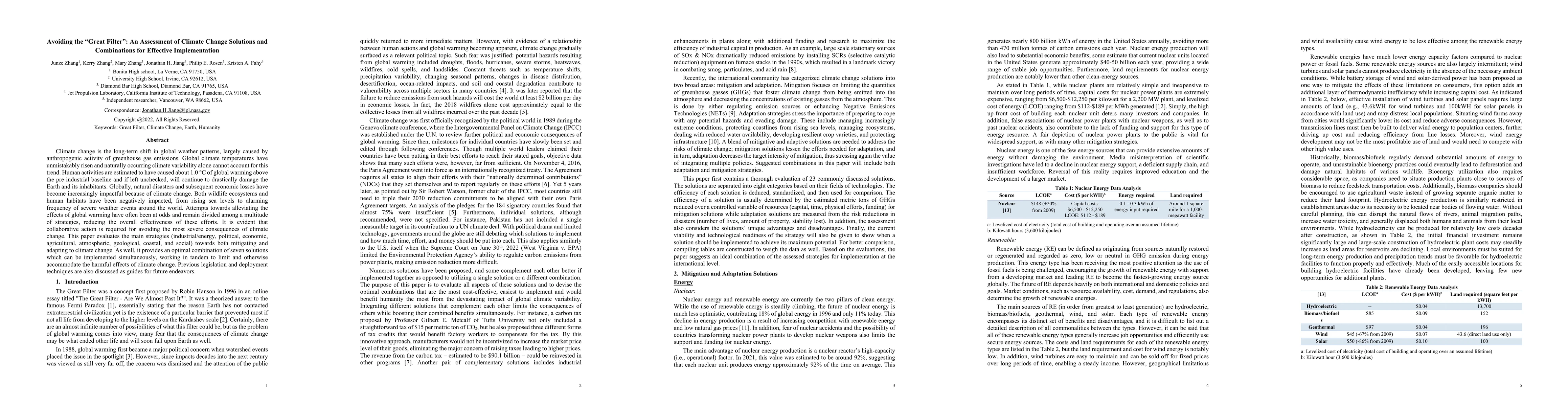 Thumbnail for Avoiding the "Great Filter": An Assessment of Climate Change Solutions
  and Combinations for Effective Implementation