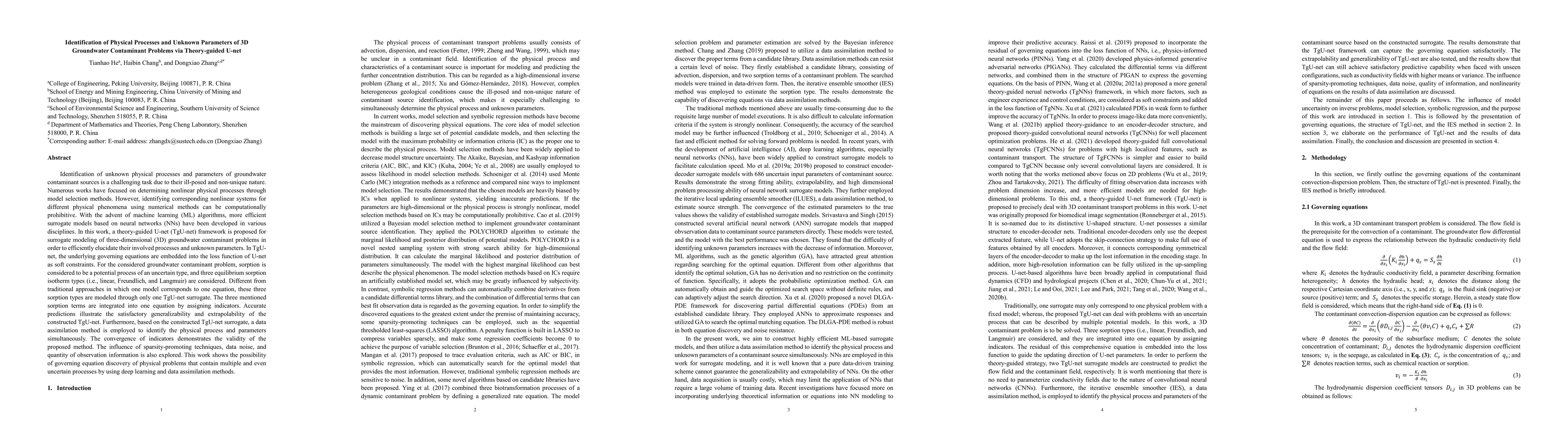 Thumbnail for Identification of Physical Processes and Unknown Parameters of 3D
  Groundwater Contaminant Problems via Theory-guided U-net