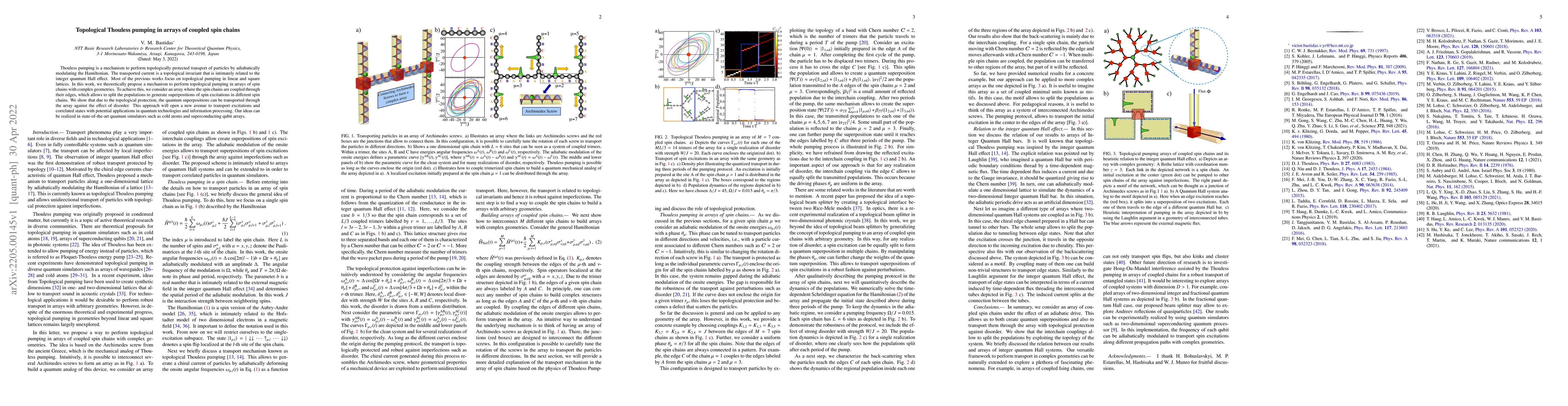Thumbnail for Topological Thouless pumping in arrays of coupled spin chains