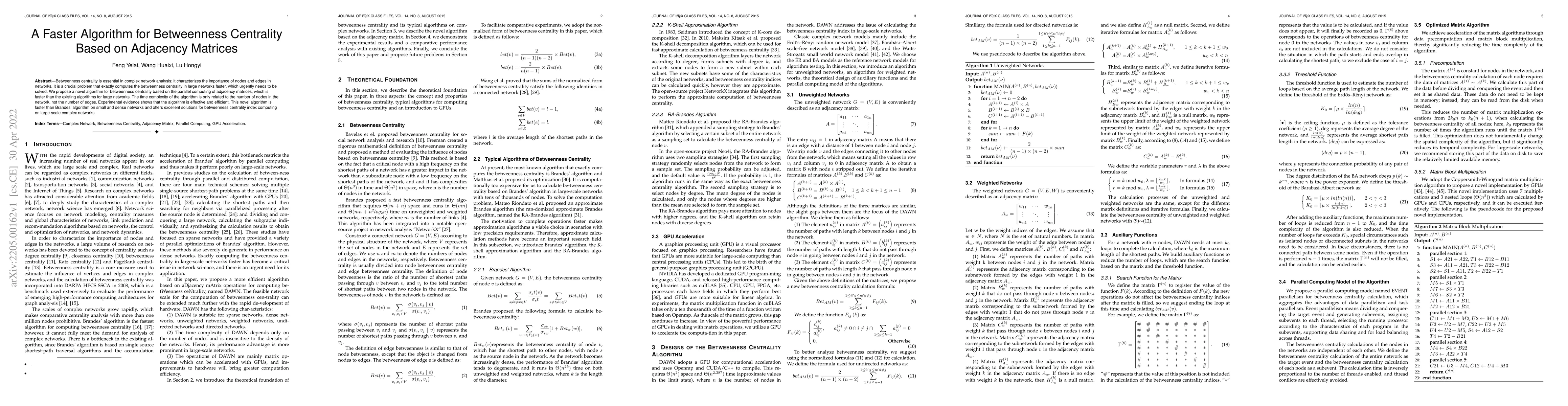 Thumbnail for A Faster Algorithm for Betweenness Centrality Based on Adjacency
  Matrices