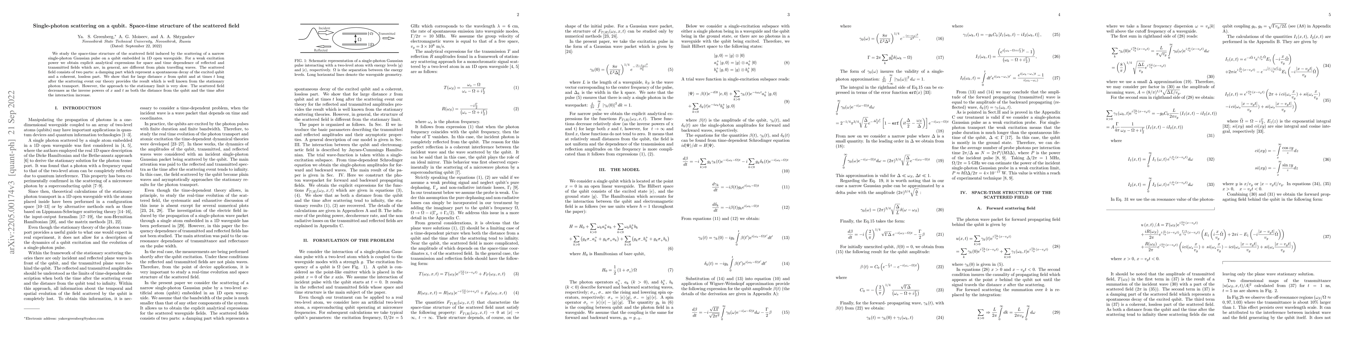 Thumbnail for Single-photon scattering on a qubit. Space-time structure of the
  scattered field