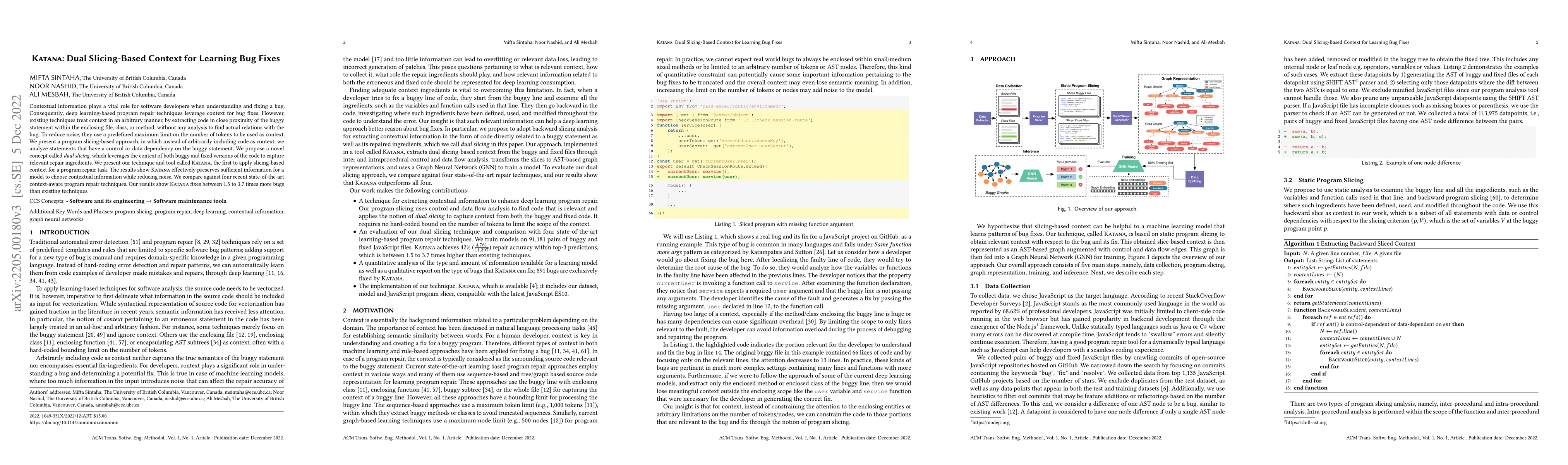 Thumbnail for Katana: Dual Slicing-Based Context for Learning Bug Fixes