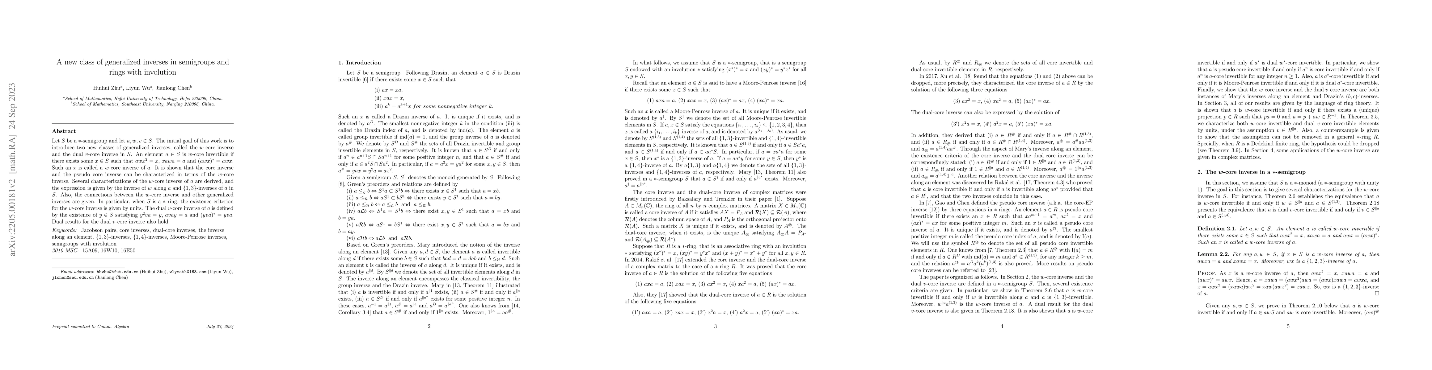 Thumbnail for A new class of generalized inverses in semigroups and rings with
  involution