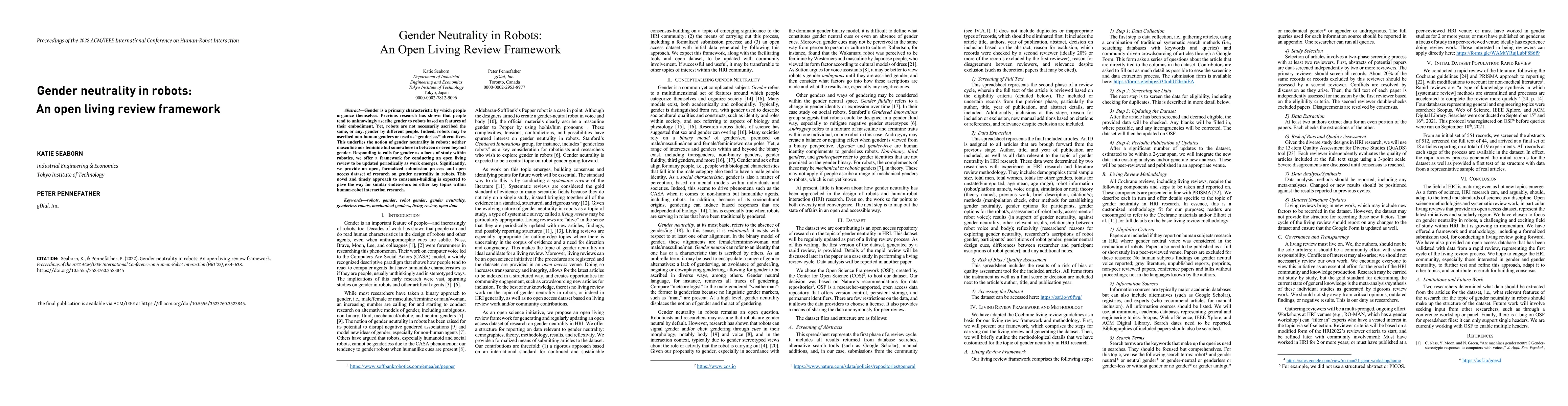 Thumbnail for Gender neutrality in robots: An open living review framework