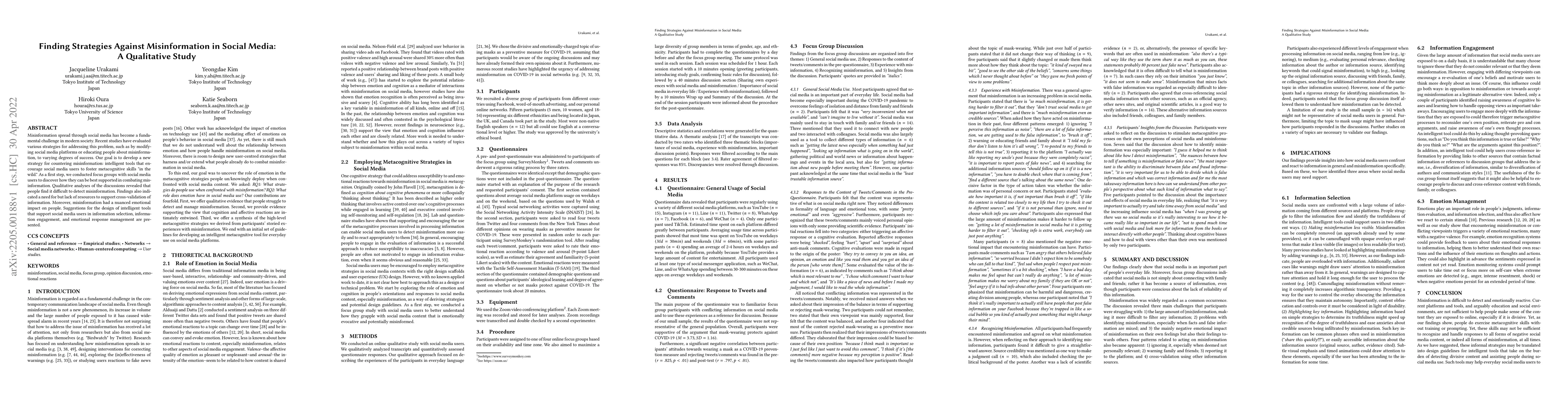 Thumbnail for Finding Strategies Against Misinformation in Social Media: A Qualitative
  Study