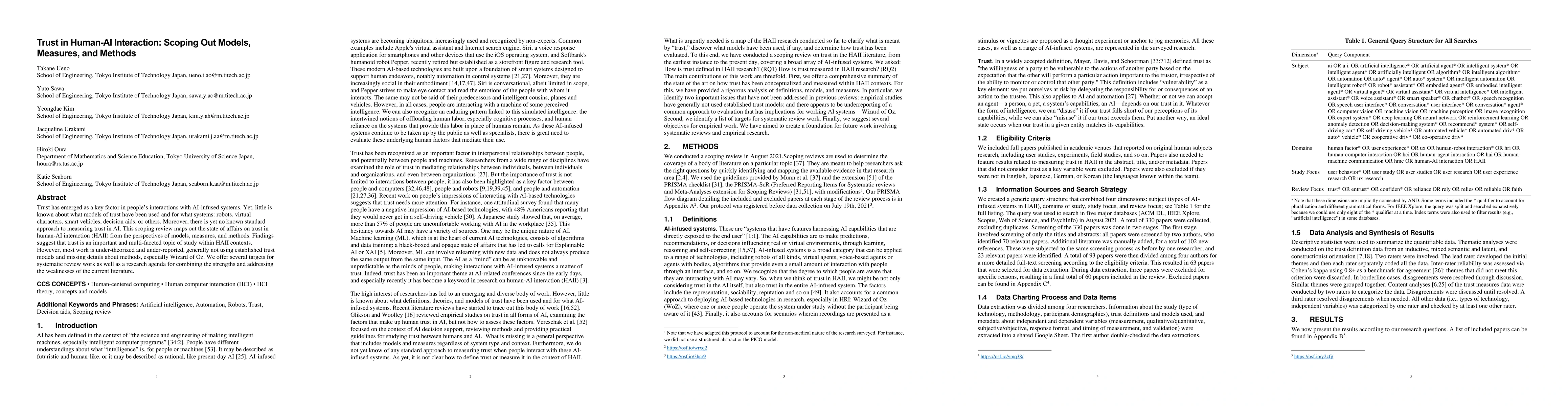 Thumbnail for Trust in Human-AI Interaction: Scoping Out Models, Measures, and Methods