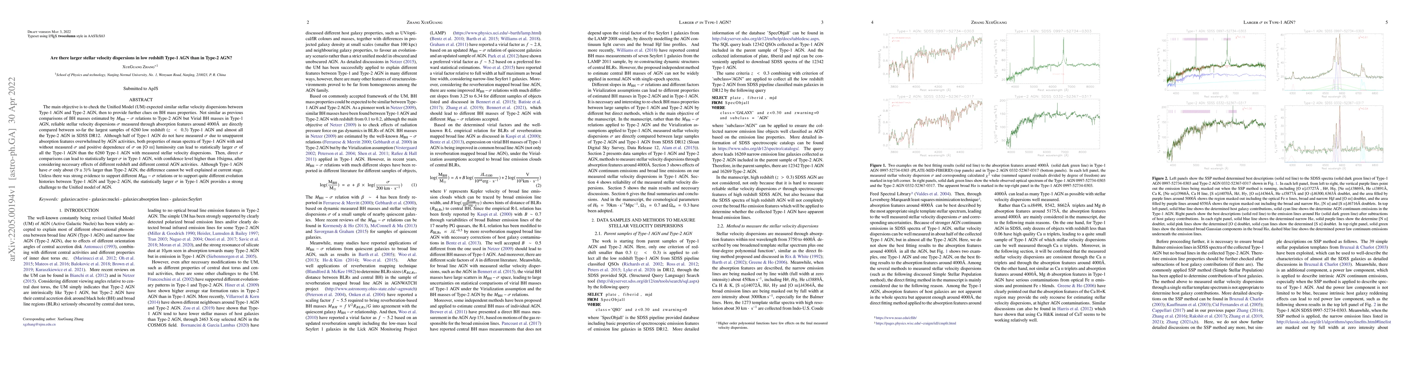 Thumbnail for Are there larger stellar velocity dispersions in low redshift Type-1 AGN
  than in Type-2 AGN?
