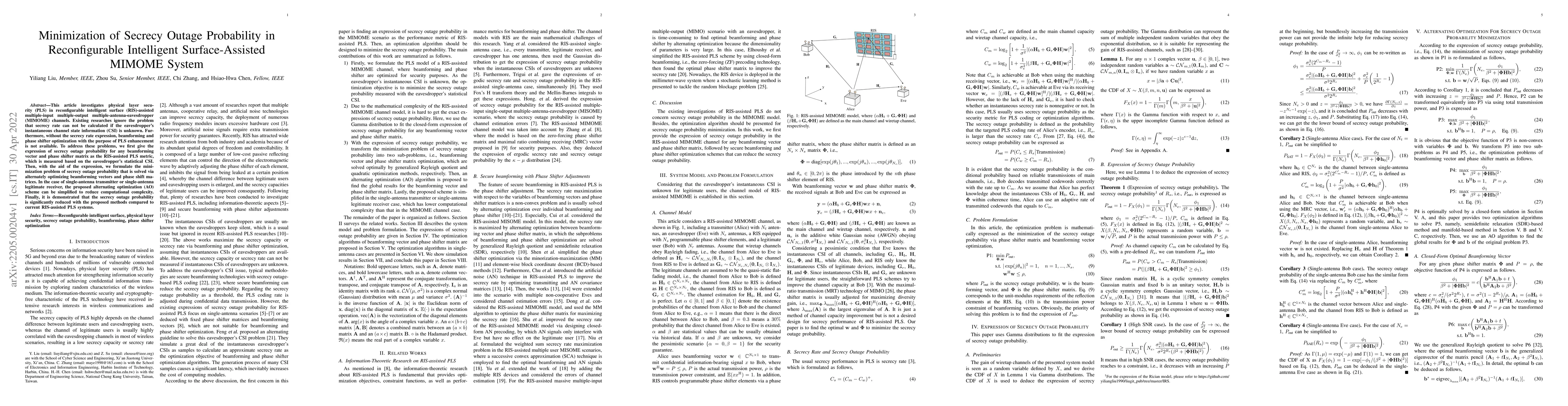 Thumbnail for Minimization of Secrecy Outage Probability in Reconfigurable Intelligent
  Surface-Assisted MIMOME System