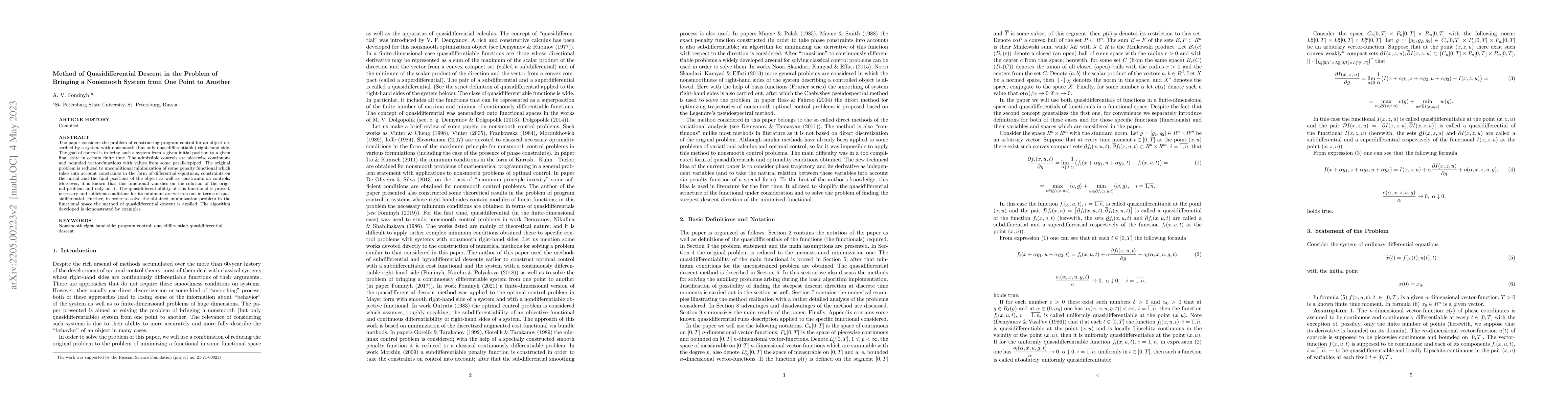 Thumbnail for A Method of the Quasidifferential Descent in a Problem of Bringing a
  Nonsmooth System from One Point to Another