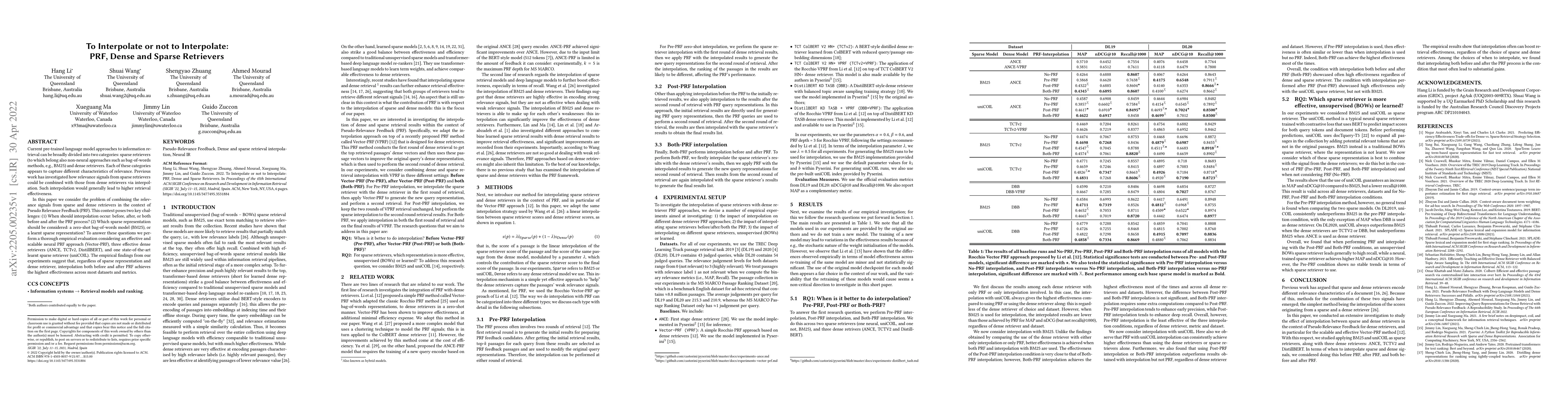 Thumbnail for To Interpolate or not to Interpolate: PRF, Dense and Sparse Retrievers