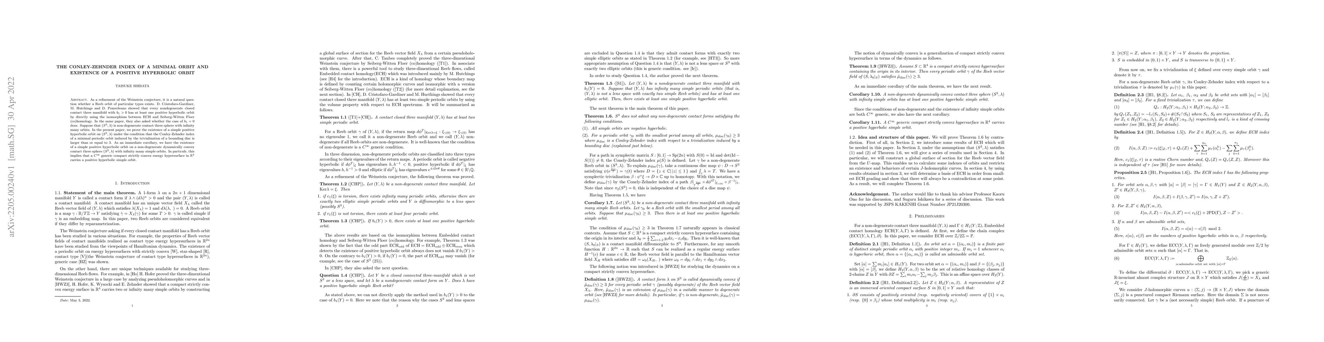 Thumbnail for The Conley-Zehnder index of a minimal orbit and existence of a positive
  hyperbolic orbit