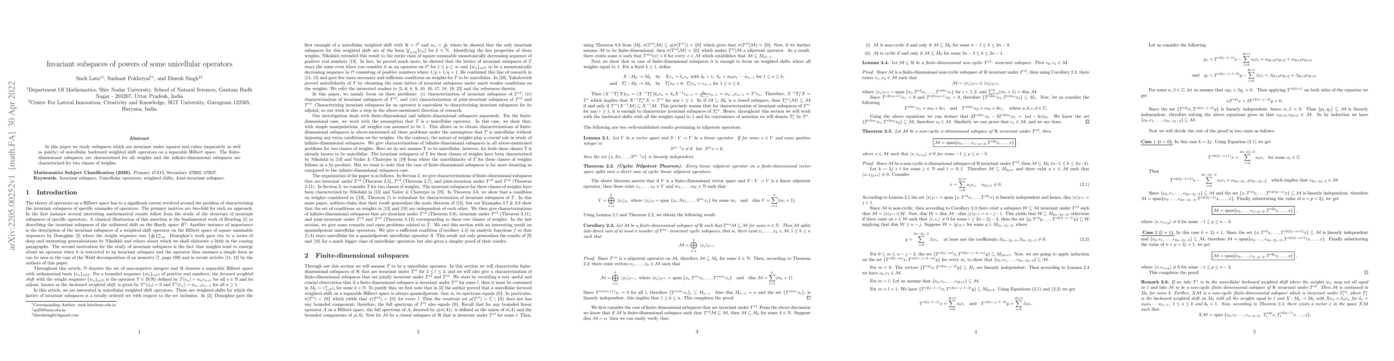 Thumbnail for Invariant subspaces of powers of some unicellular operators