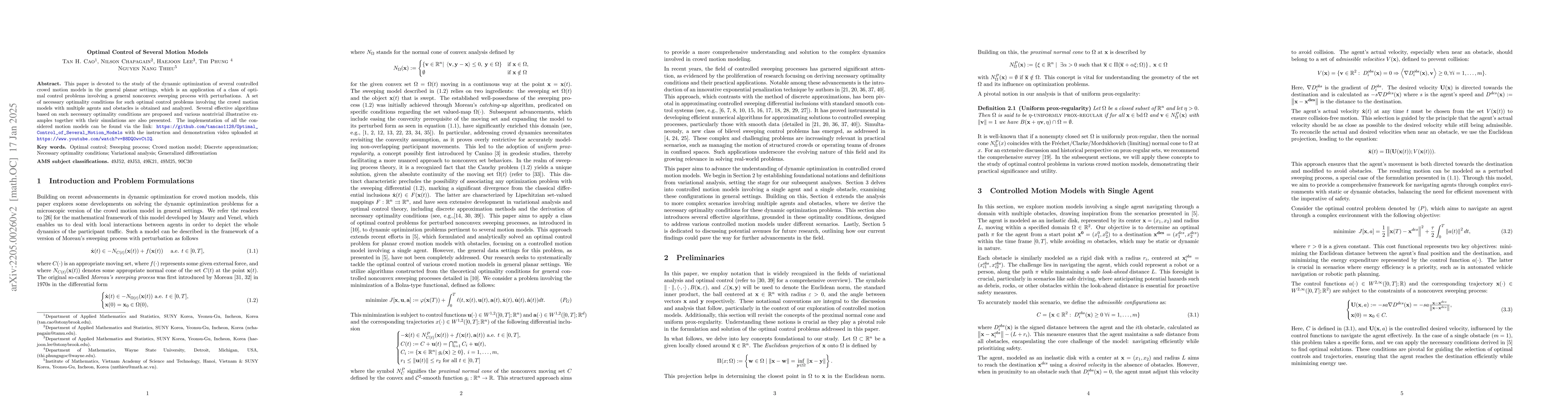 Thumbnail for Optimal Control of Several Motion Models