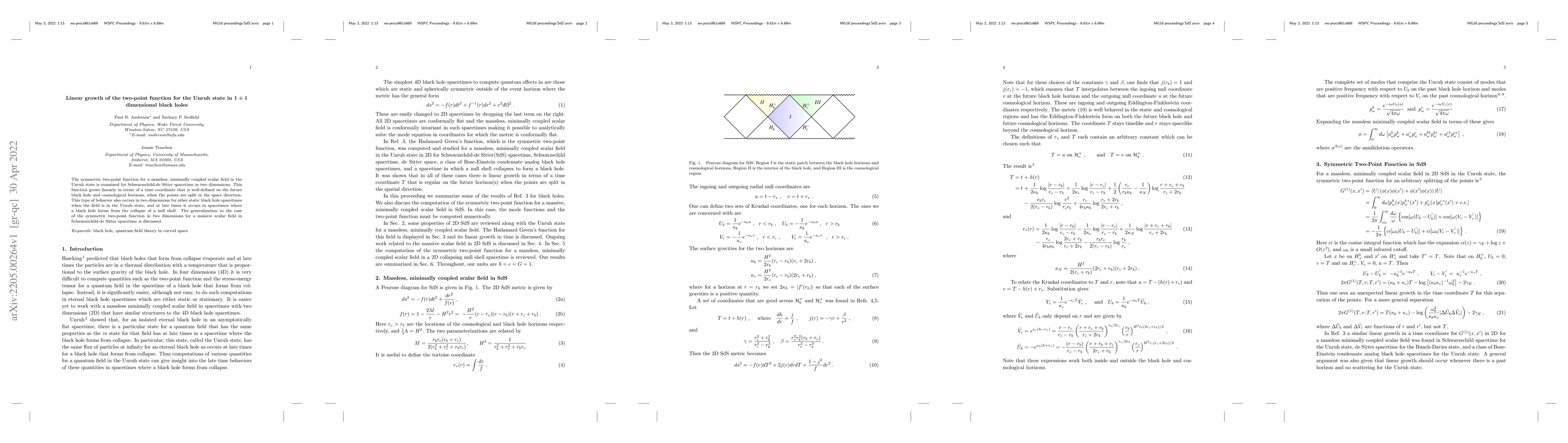 Thumbnail for Linear growth of the two-point function for the Unruh state in $1+1$
  dimensional black holes