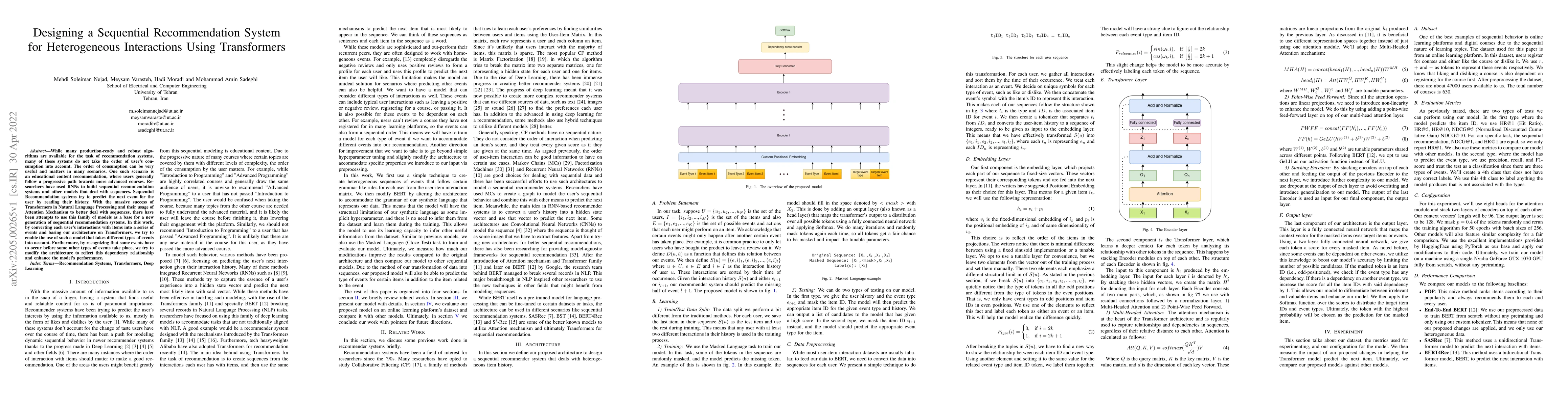Thumbnail for Designing a Sequential Recommendation System for Heterogeneous
  Interactions Using Transformers