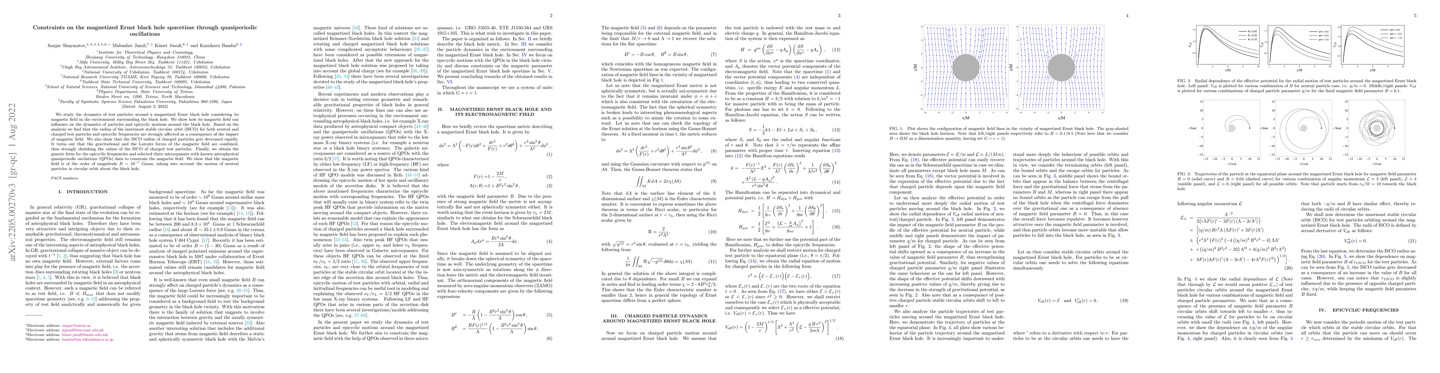 Thumbnail for Constraints on the magnetized Ernst black hole spacetime through
  quasiperiodic oscillations