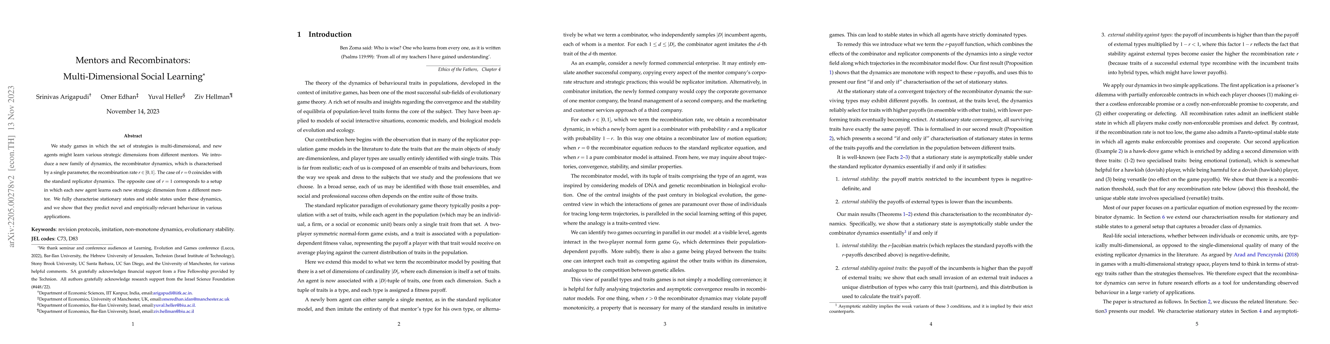 Thumbnail for Mentors and Recombinators: Multi-Dimensional Social Learning