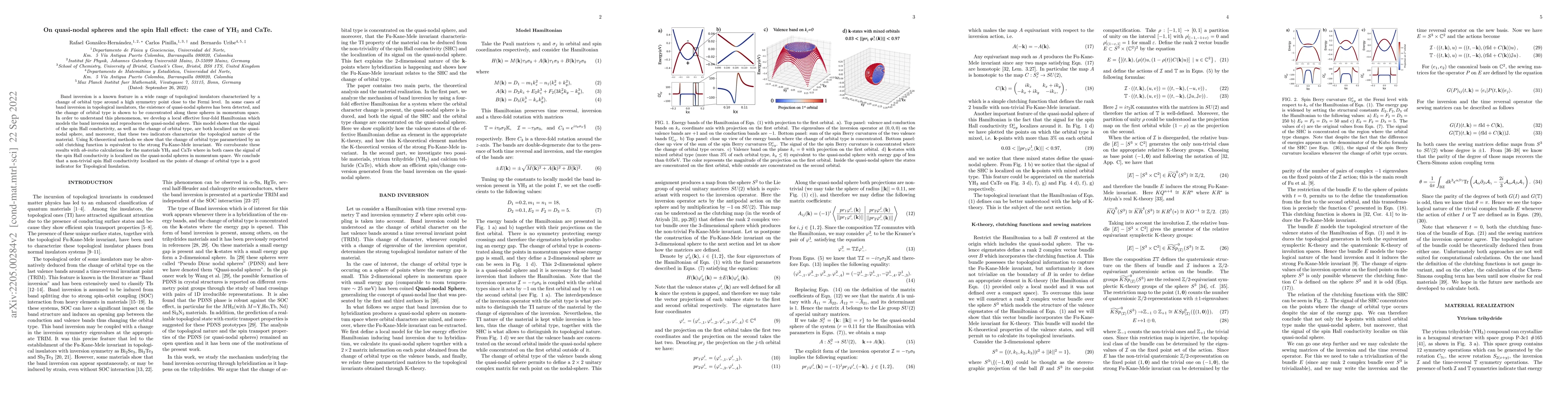 Thumbnail for On quasi-nodal spheres and the spin Hall effect: the case of YH3 and
  CaTe