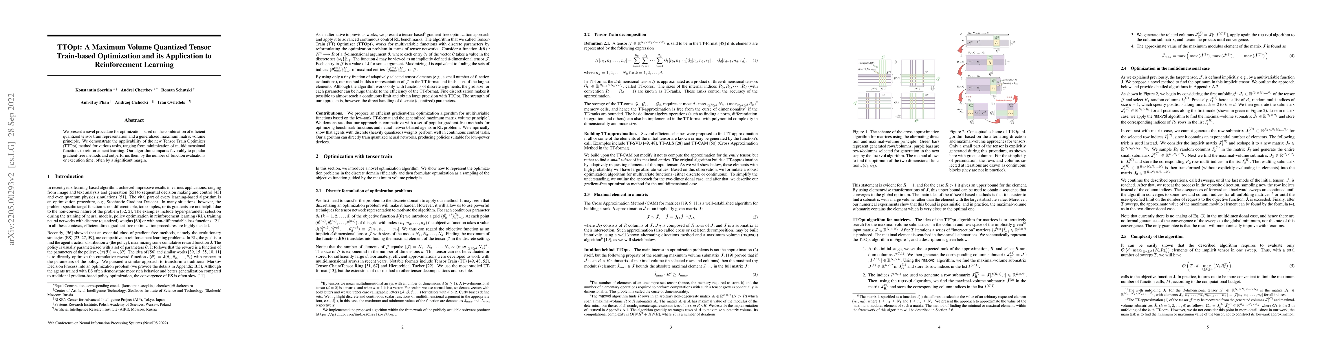 Thumbnail for TTOpt: A Maximum Volume Quantized Tensor Train-based Optimization and
  its Application to Reinforcement Learning