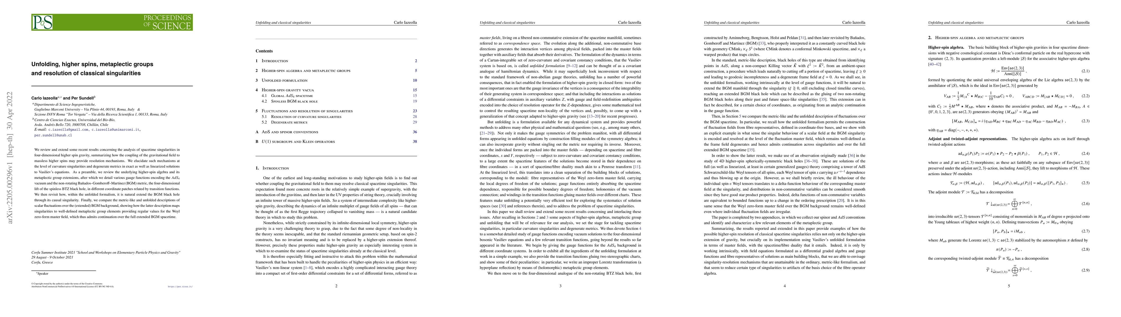 Thumbnail for Unfolding, higher spins, metaplectic groups and resolution of classical
  singularities