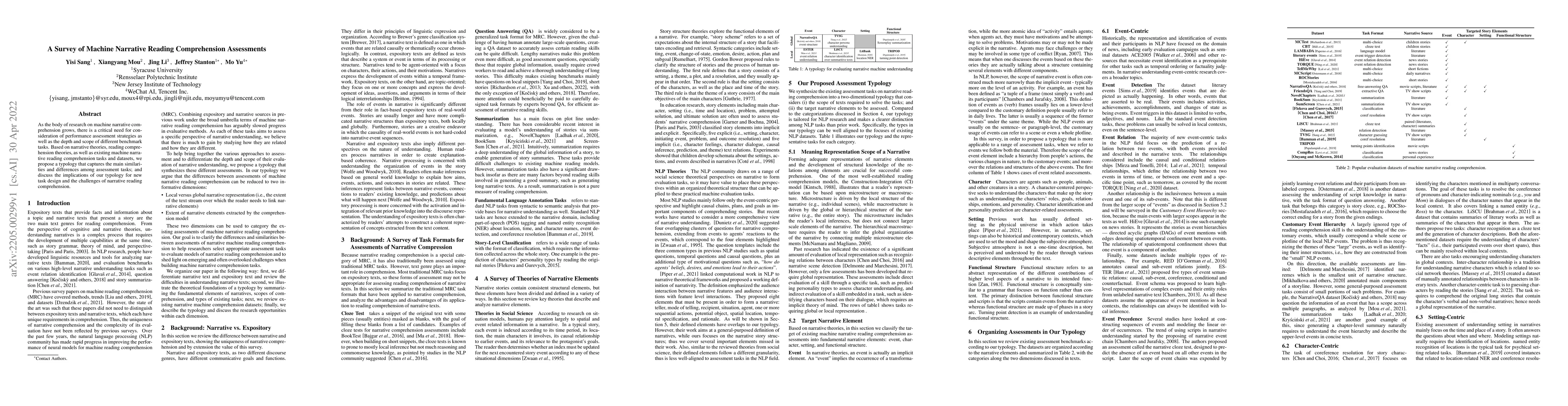 Thumbnail for A Survey of Machine Narrative Reading Comprehension Assessments