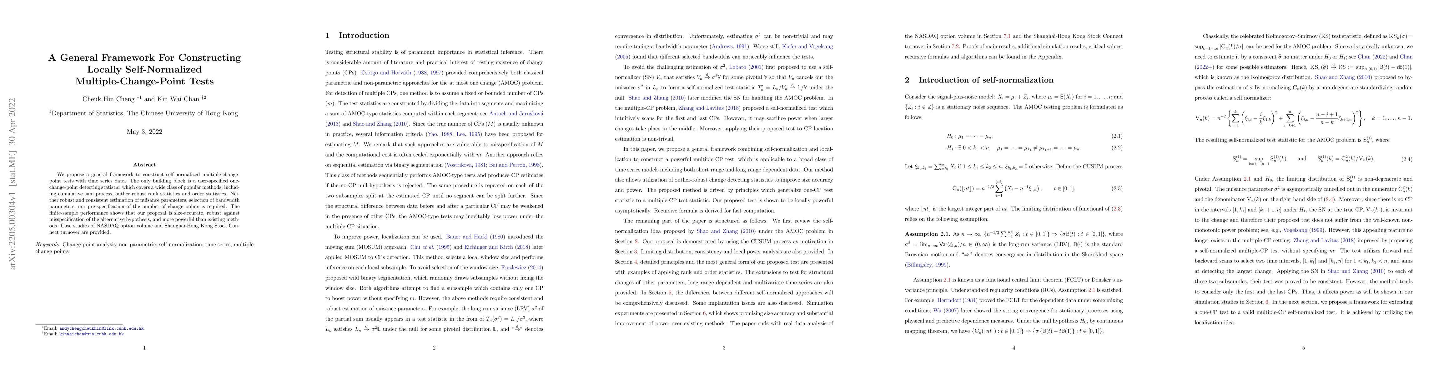 Thumbnail for A General Framework For Constructing Locally Self-Normalized
  Multiple-Change-Point Tests
