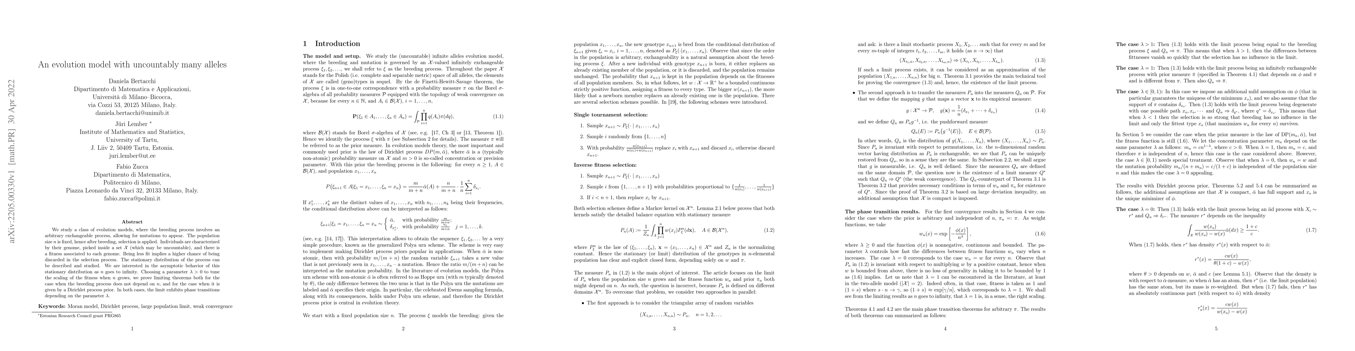 Thumbnail for An evolution model with uncountably many alleles