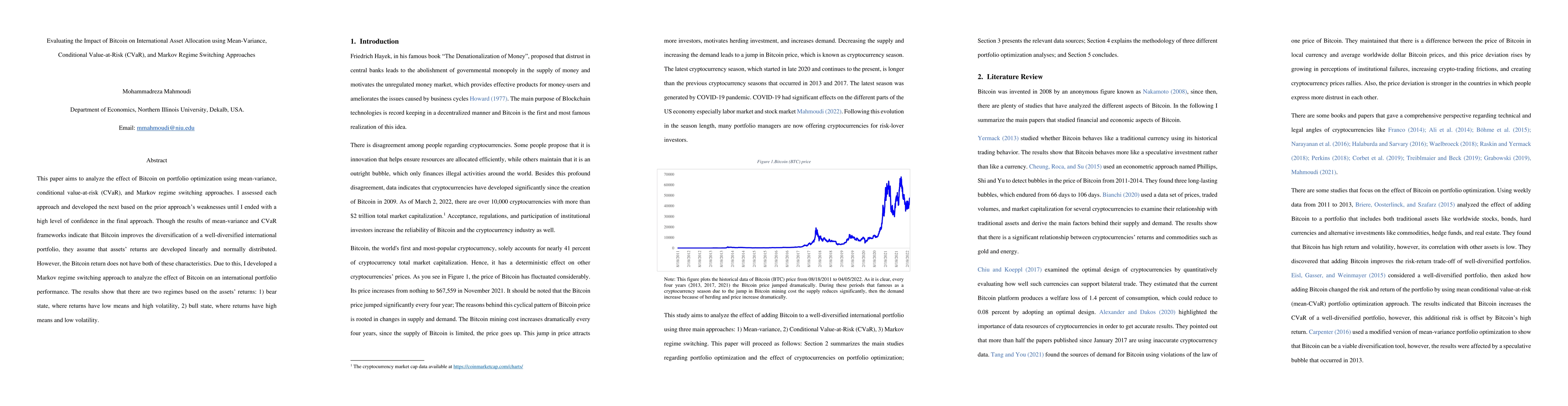 Thumbnail for Evaluating the Impact of Bitcoin on International Asset Allocation using
  Mean-Variance, Conditional Value-at-Risk (CVaR), and Markov Regime Switching
  Approaches