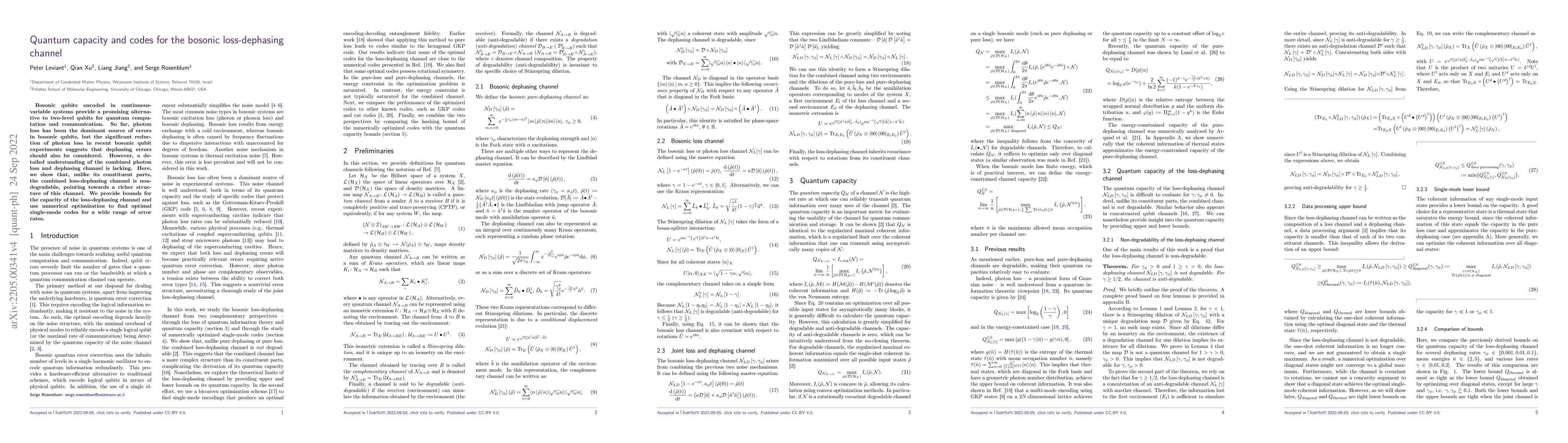Thumbnail for Quantum capacity and codes for the bosonic loss-dephasing channel