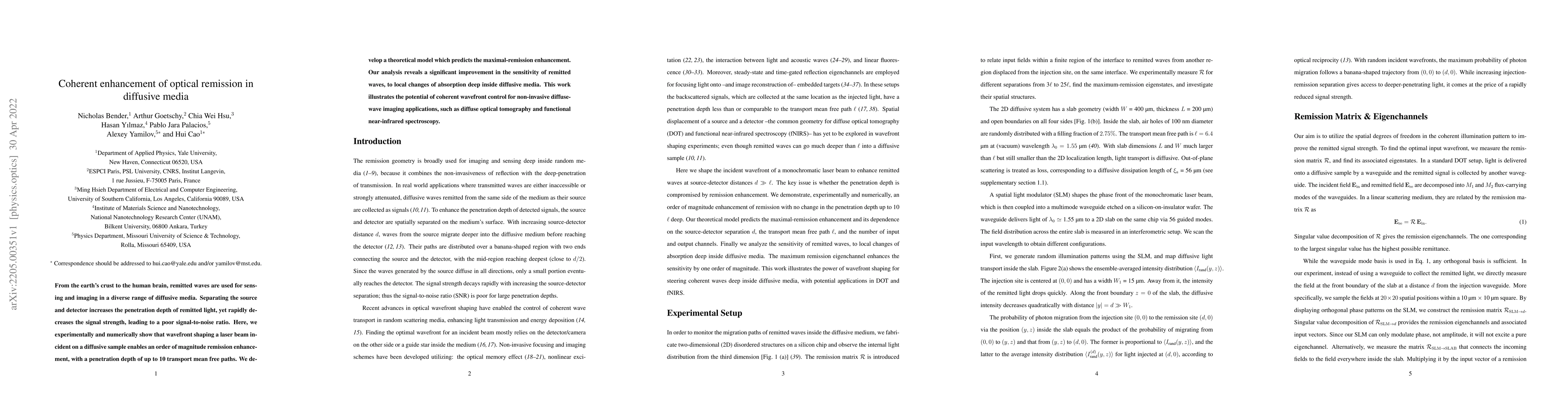 Thumbnail for Coherent enhancement of optical remission in diffusive media