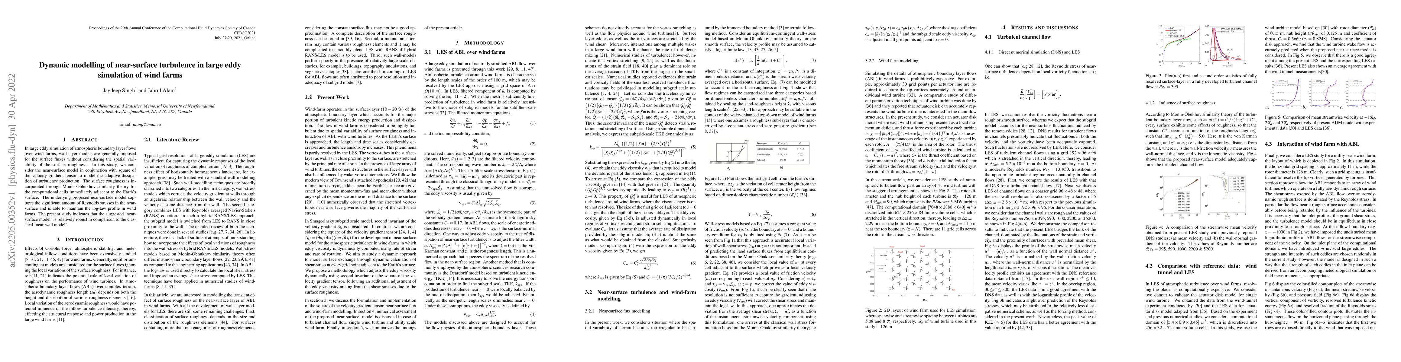 Thumbnail for Dynamic modelling of near-surface turbulence in large eddy simulation of
  wind farms