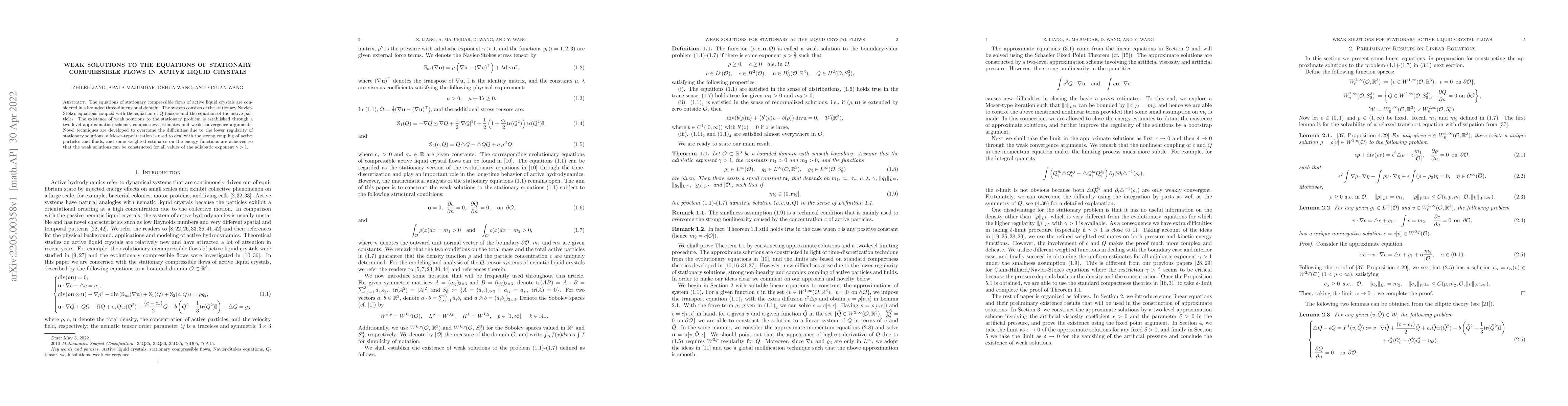Thumbnail for Weak solutions to the equations of stationary compressible flows in
  active liquid crystals