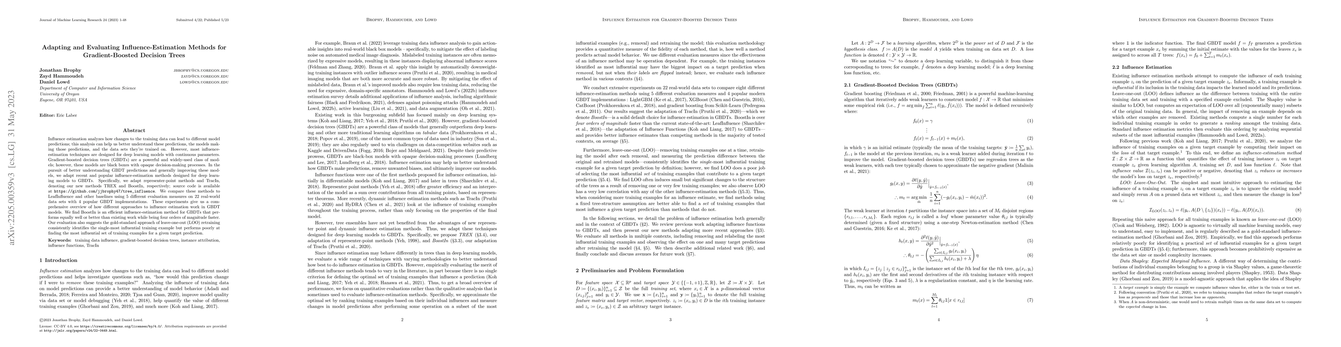 Thumbnail for Adapting and Evaluating Influence-Estimation Methods for
  Gradient-Boosted Decision Trees