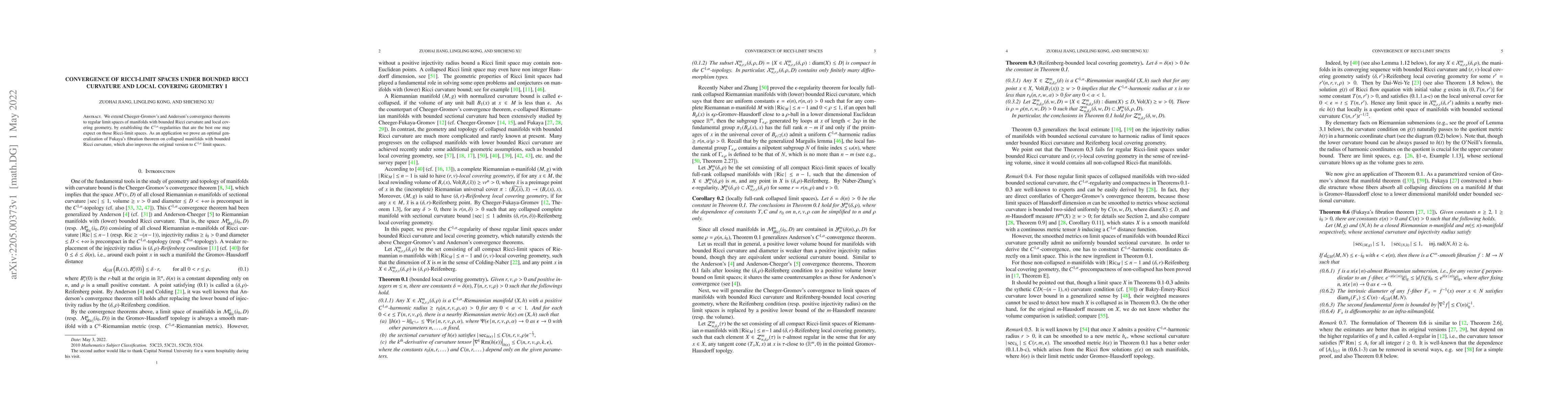 Thumbnail for Convergence of Ricci-limit spaces under bounded Ricci curvature and
  local covering geometry I